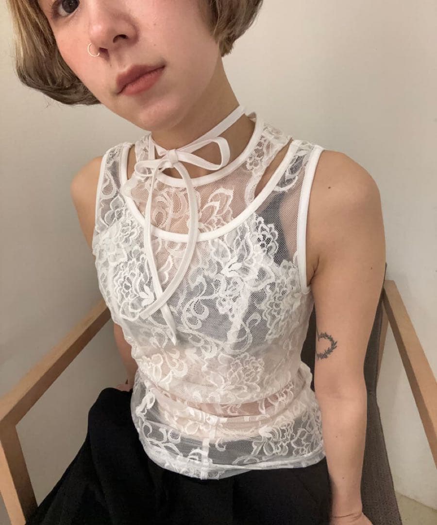 リ*サ様 layered lace tank チョウピラコ