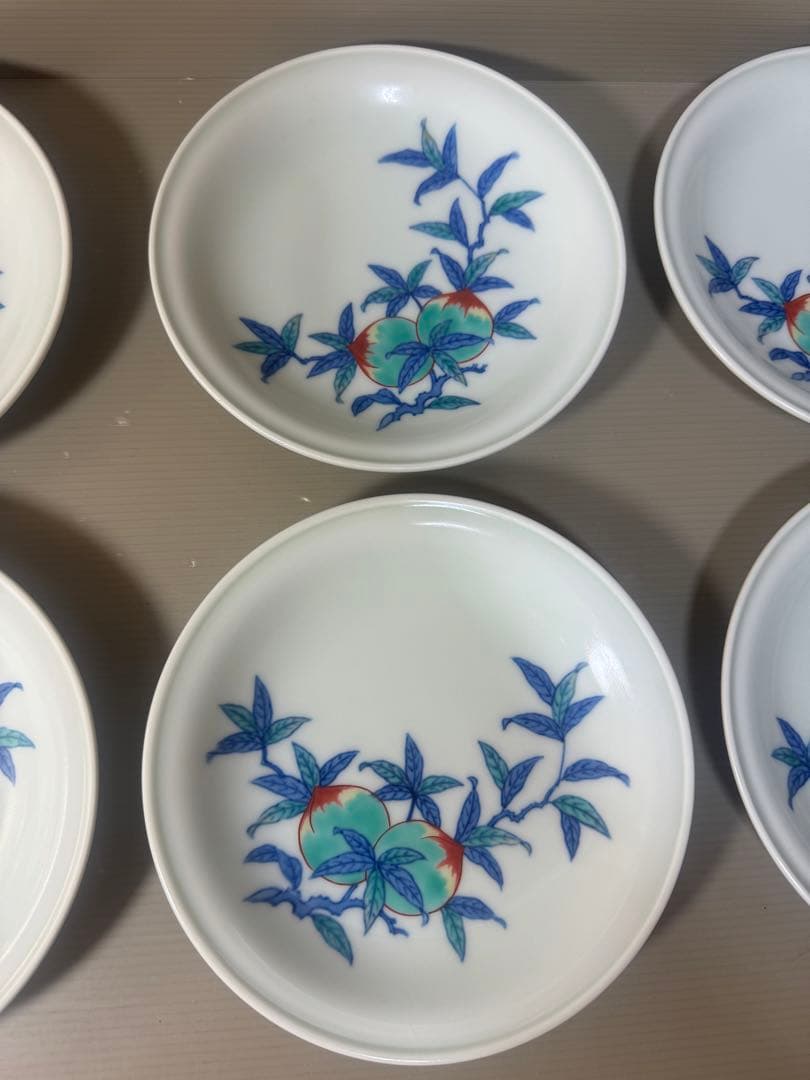 2462 人間国宝 今泉今右衛門 作 桃文様飾皿  6客　未使用