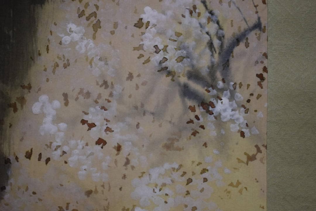 真作/広島県生/藤井松山/山水桜花図/布袋屋掛軸HJ-384