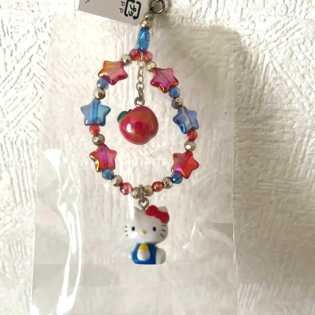 レア‼️ハローキティ ストラップ 星型ビーズ付き 赤青 りんご