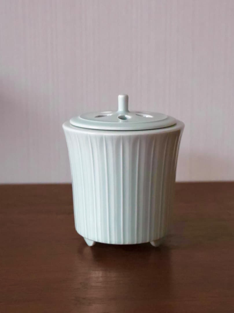 相馬晃　青白磁　しのぎ　香炉　香道具　箱付　茶道具　Q2256