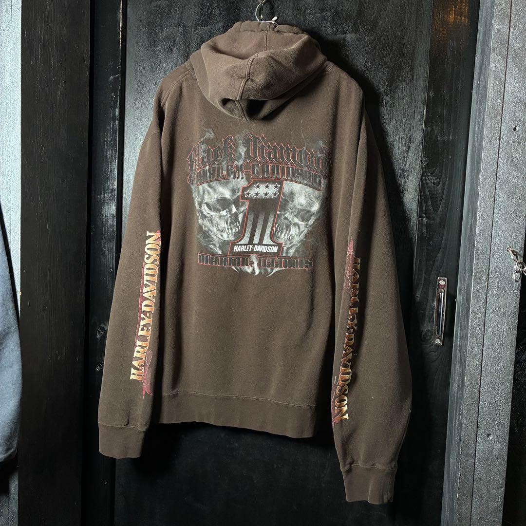 HARLEY-DAVIDSON プルオーバーパーカー　袖プリント　No1 スカル