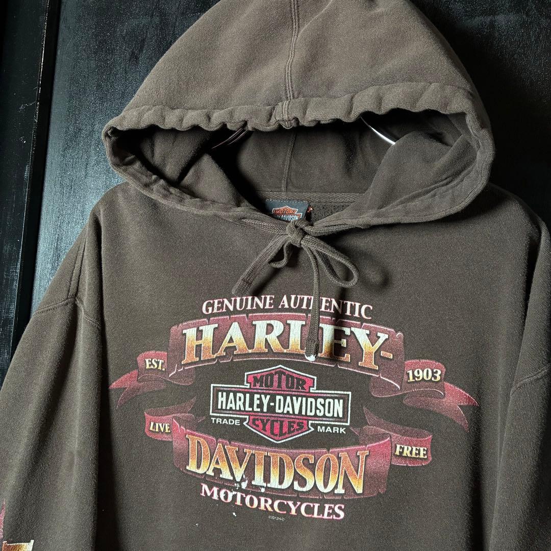 HARLEY-DAVIDSON プルオーバーパーカー　袖プリント　No1 スカル