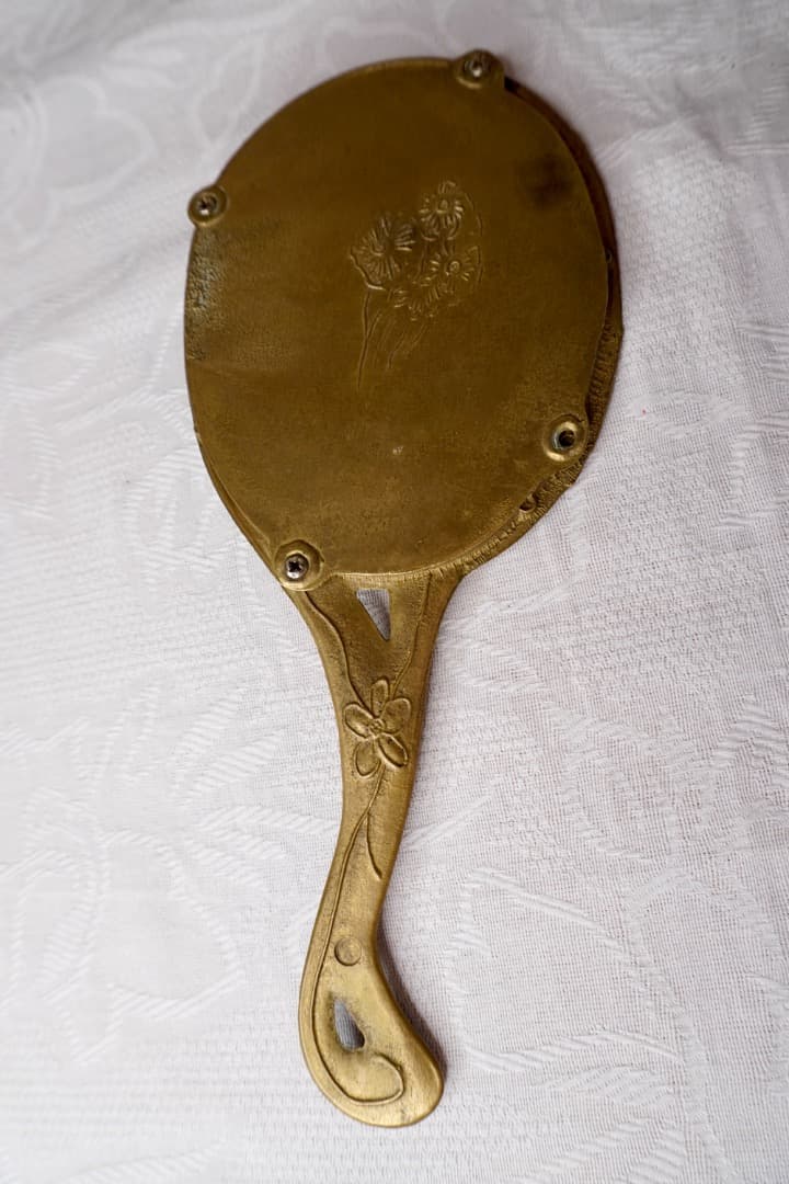 フランス ブロカント 真鍮製 手鏡