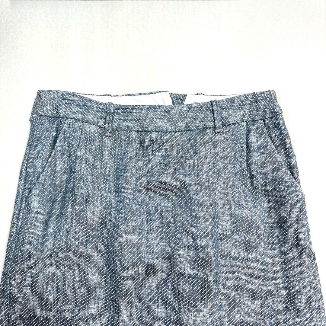 極美品 45R リネンツイード スカート スリット ミモレ丈 ペンシルスカート