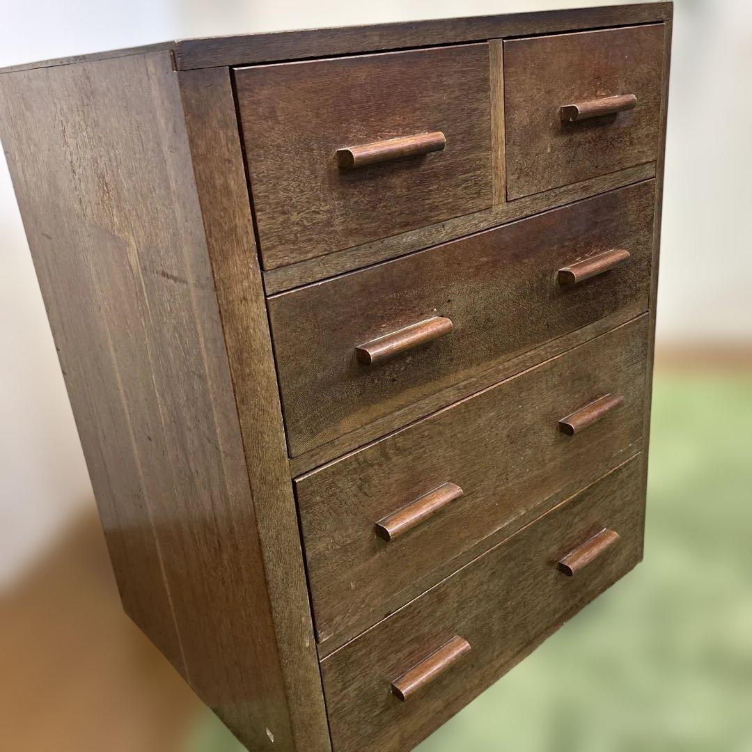 ヴィンテージ　ブラウン木製タンス 5引き出し