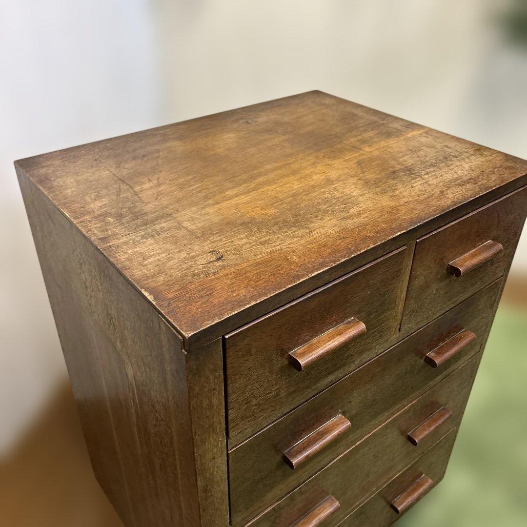 ヴィンテージ　ブラウン木製タンス 5引き出し
