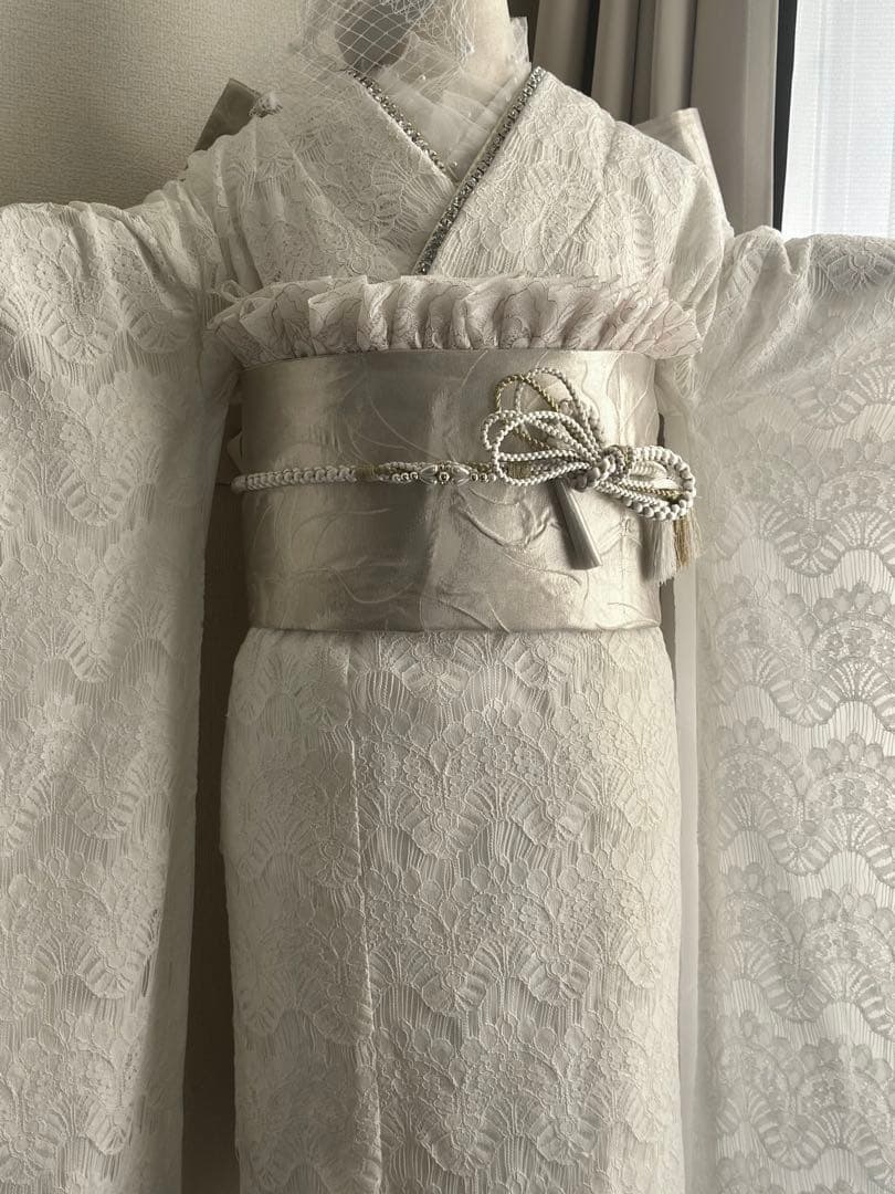 ホワイト レース振袖 フルセット