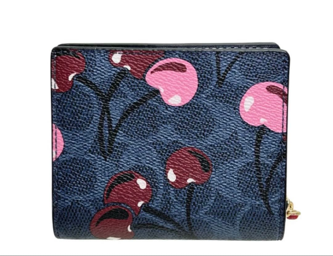 COACH チェリー柄 二つ折り財布 ネイビー