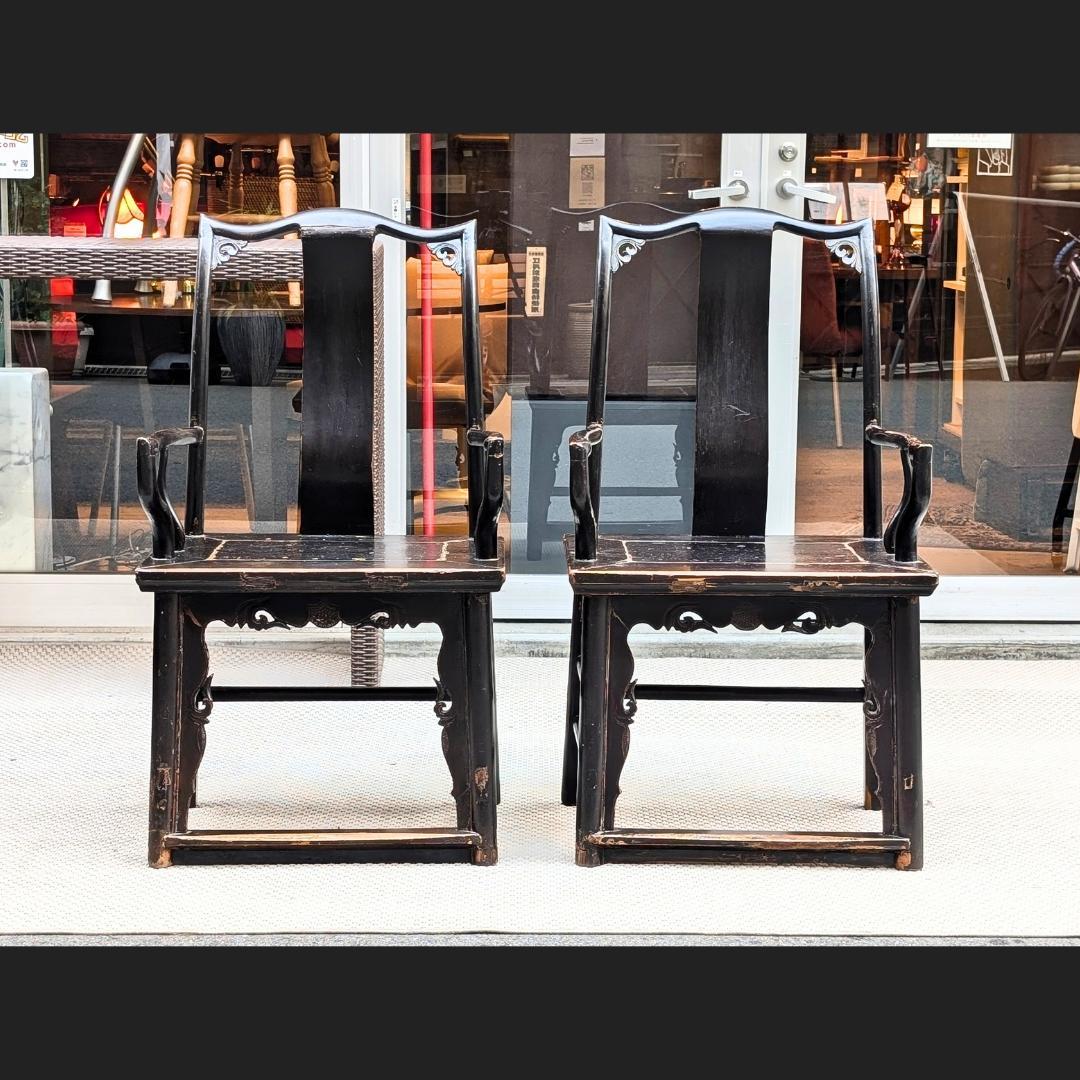希少☆～19世紀／清王朝時代／中国アンティーク／アームチェア／2脚ペア