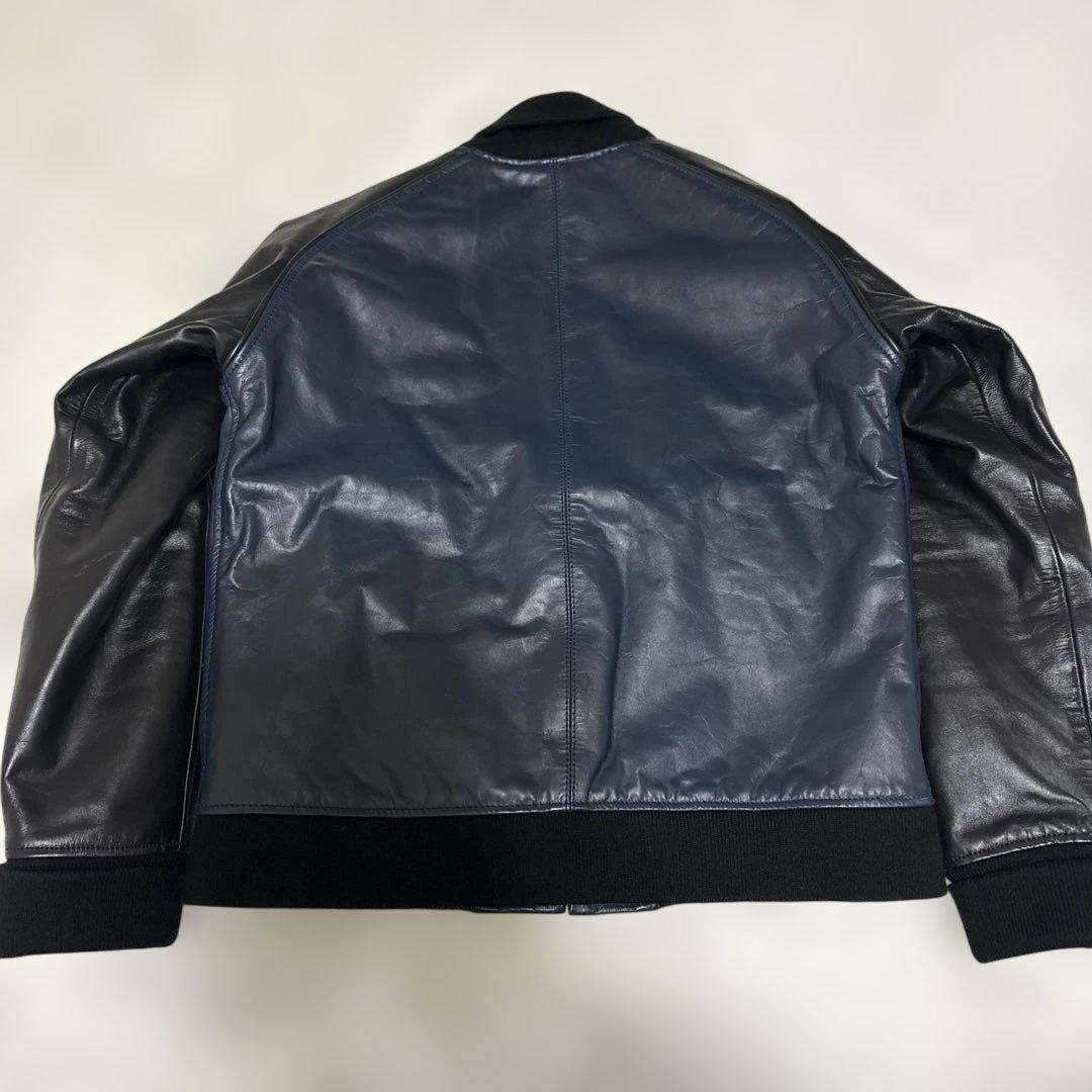 レザーシングルライダースジャケット ネイビー/ブラック　Lサイズ