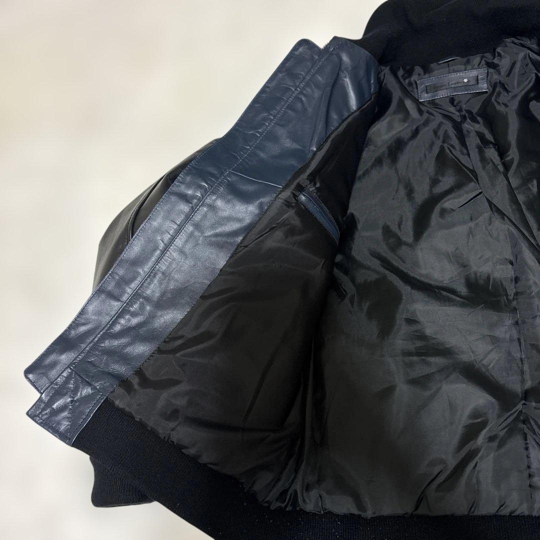 レザーシングルライダースジャケット ネイビー/ブラック　Lサイズ
