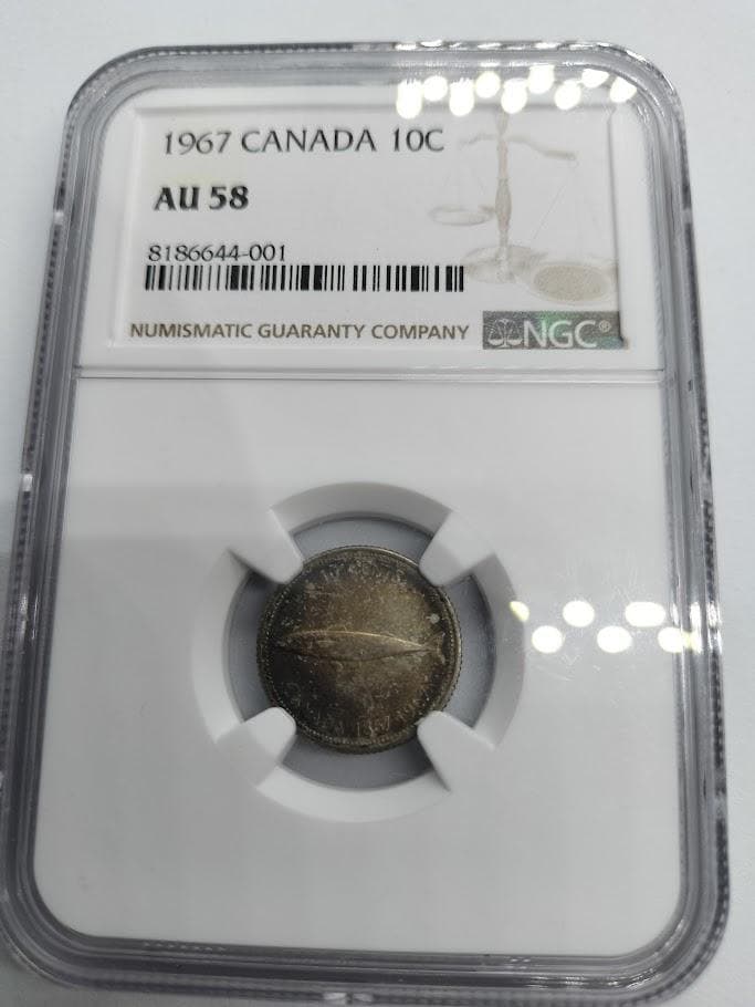【裏面ラベル剥がれ有】NGC AU58 1967 カナダ連邦100周年記念銀貨