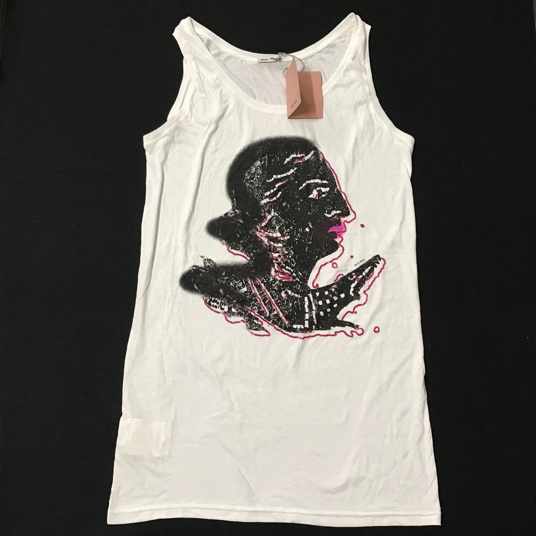 ◯未使用保管品　MIUMIU タンクトップ　グラフィック　プリント　白　/M7