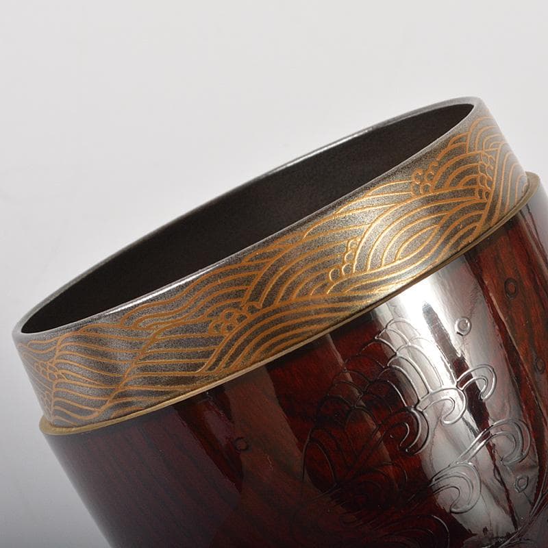 山中塗　辻石斎造　波に貝蒔絵　大棗　共布　宗左(而妙斎)極め箱　F　R6886