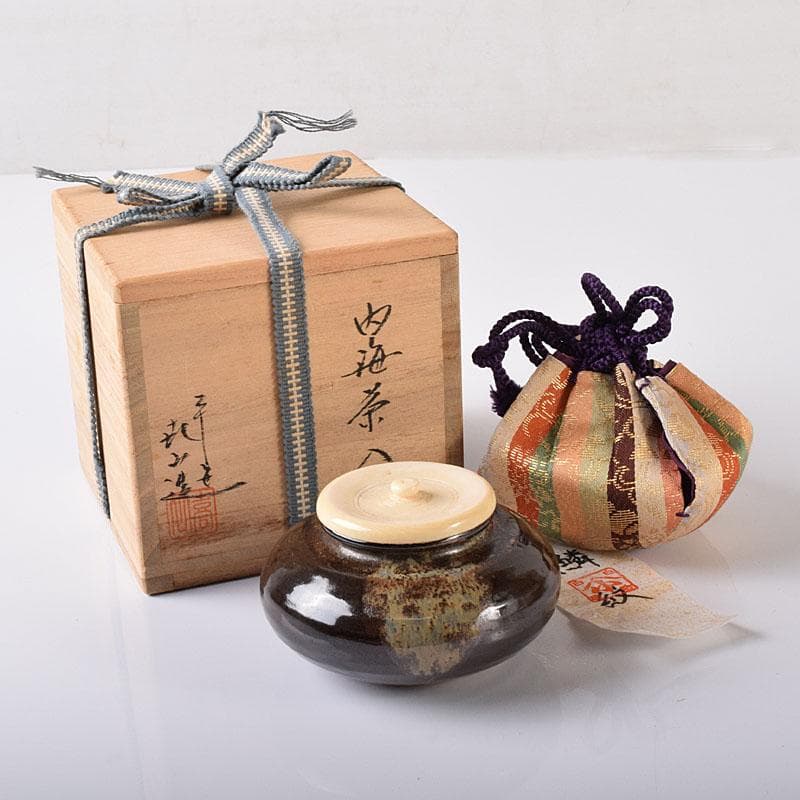 茶道具　平安　万代喜山造　内海茶入　仕覆付　共箱　V　7302