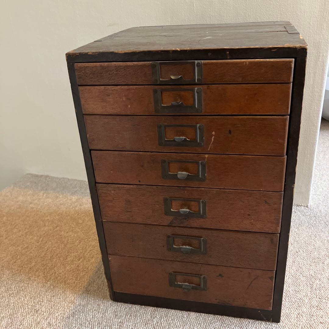 古道具・木製引き出し式小物棚7段