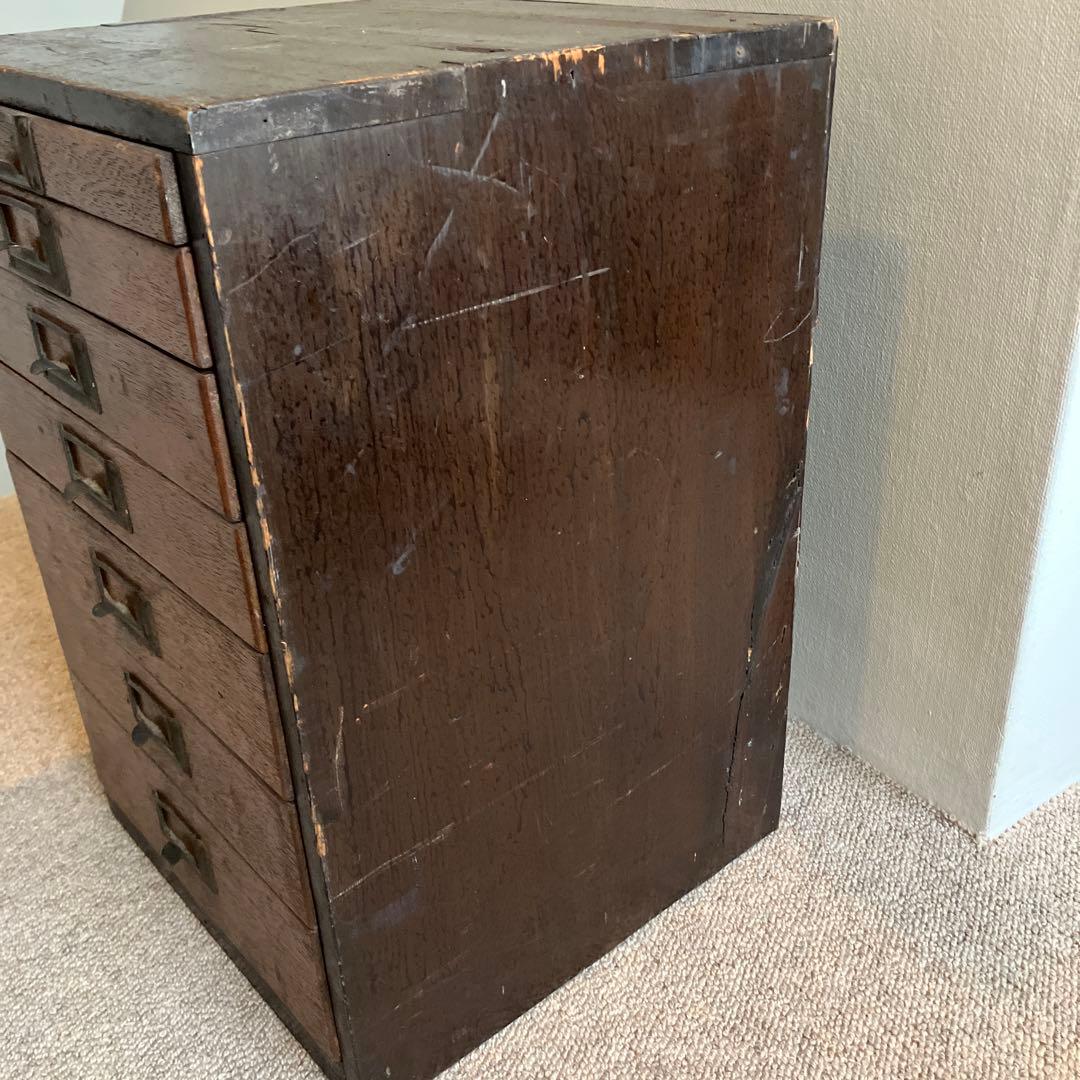 古道具・木製引き出し式小物棚7段