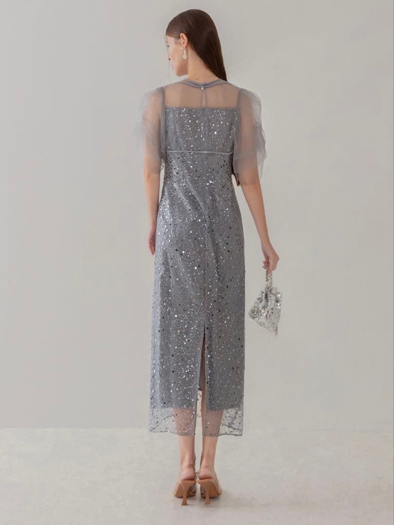 スパンコールパールミックスボレロIラインワンピースドレス結婚式二次会成人式デート