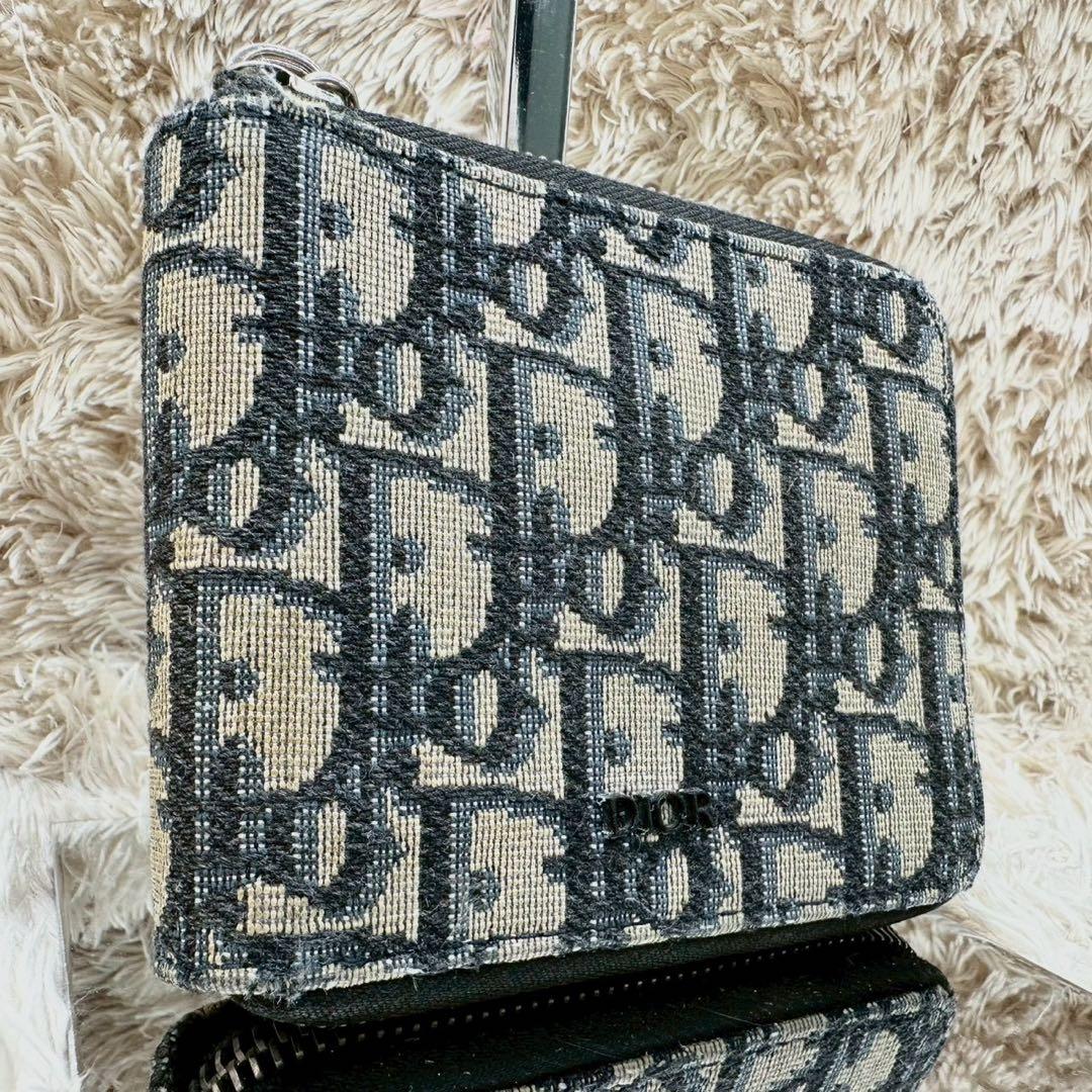 【美品】DIOR 二つ折り財布 トロッター オブリーク ラウンドファスナー