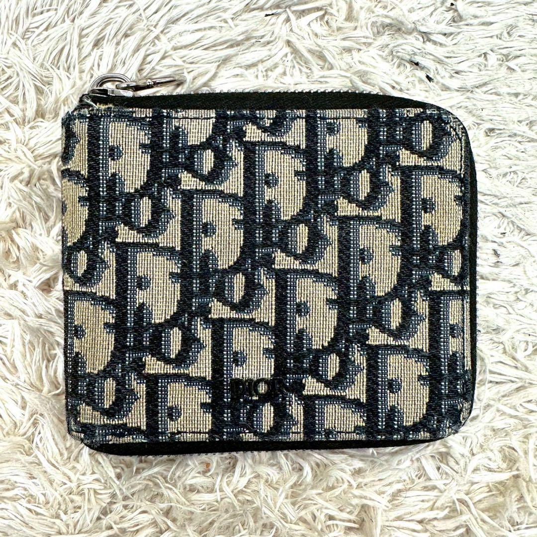 【美品】DIOR 二つ折り財布 トロッター オブリーク ラウンドファスナー