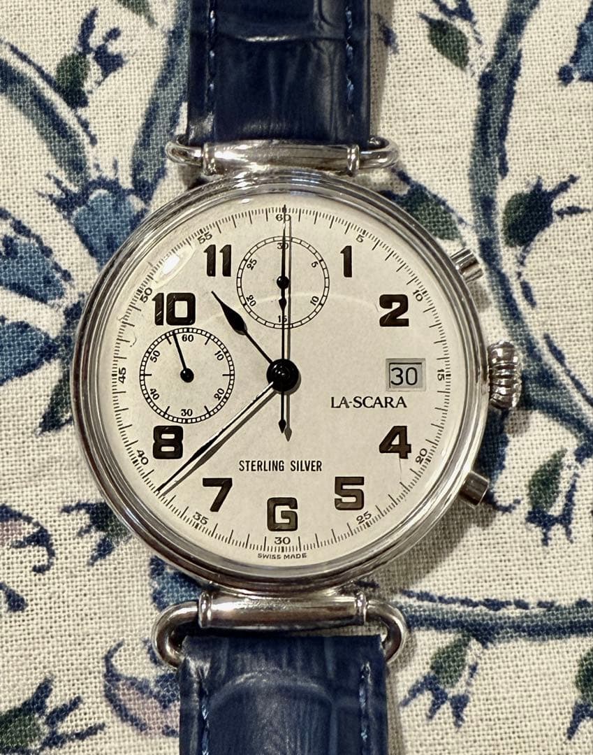 LA SCARA 手巻クロノグラフ腕時計　スターリングシルバー　銀925