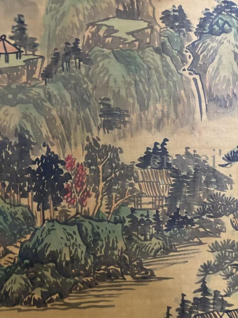 中国古美術 近時代 王鑑 水墨画 山水風景 巻物三尺 絹本 掛け軸 唐物 肉筆