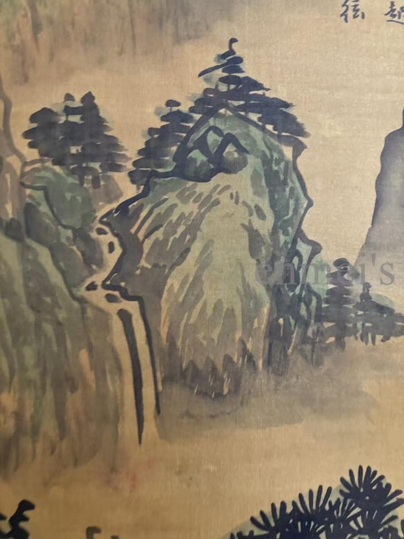 中国古美術 近時代 王鑑 水墨画 山水風景 巻物三尺 絹本 掛け軸 唐物 肉筆