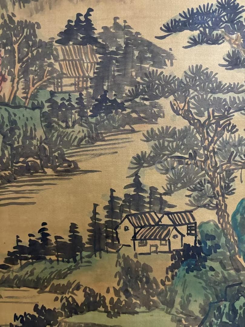 中国古美術 近時代 王鑑 水墨画 山水風景 巻物三尺 絹本 掛け軸 唐物 肉筆