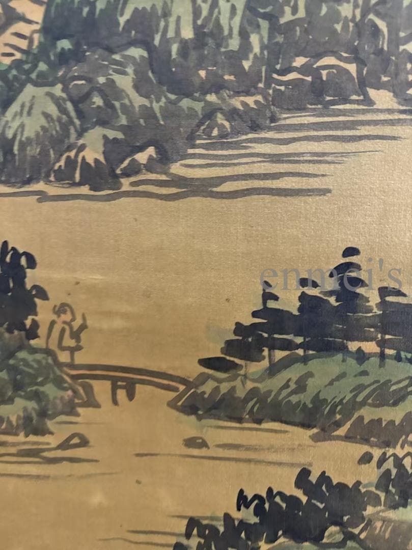 中国古美術 近時代 王鑑 水墨画 山水風景 巻物三尺 絹本 掛け軸 唐物 肉筆