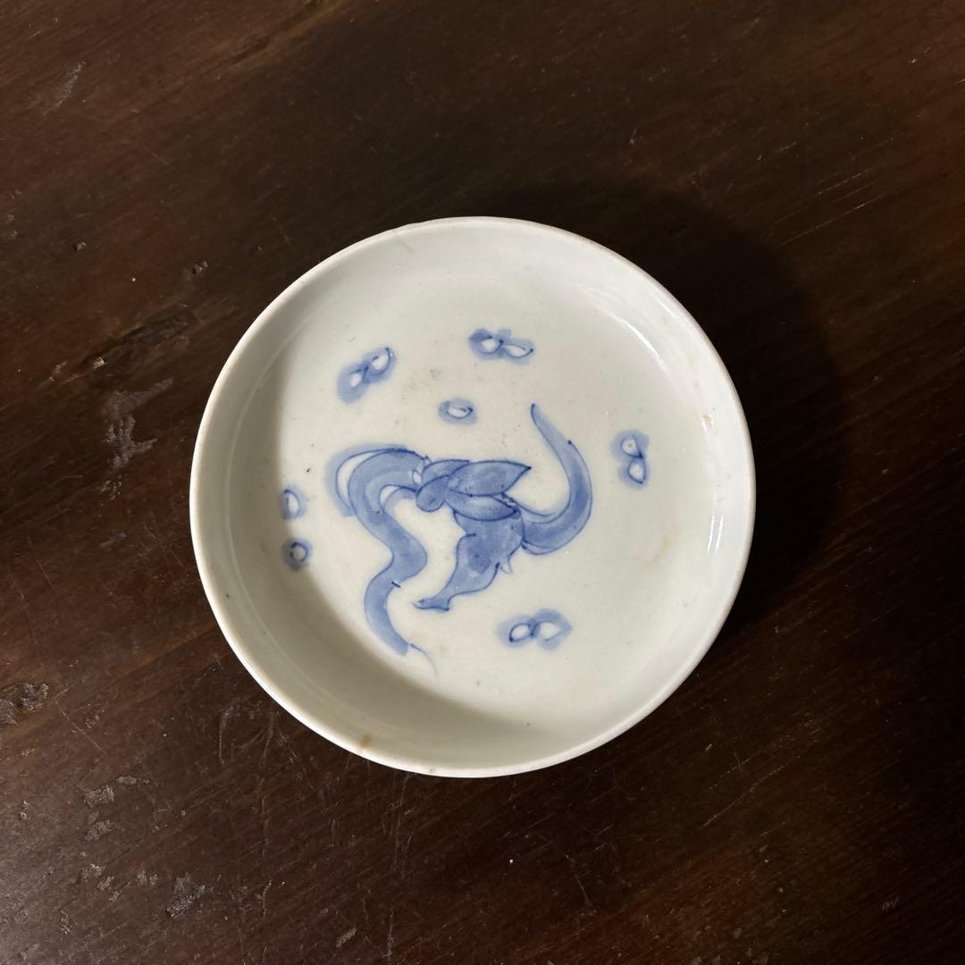 アンティーク　伊万里　うさぎ図染付小皿5点　幕末　明治　大正　検:白洲正子　李朝