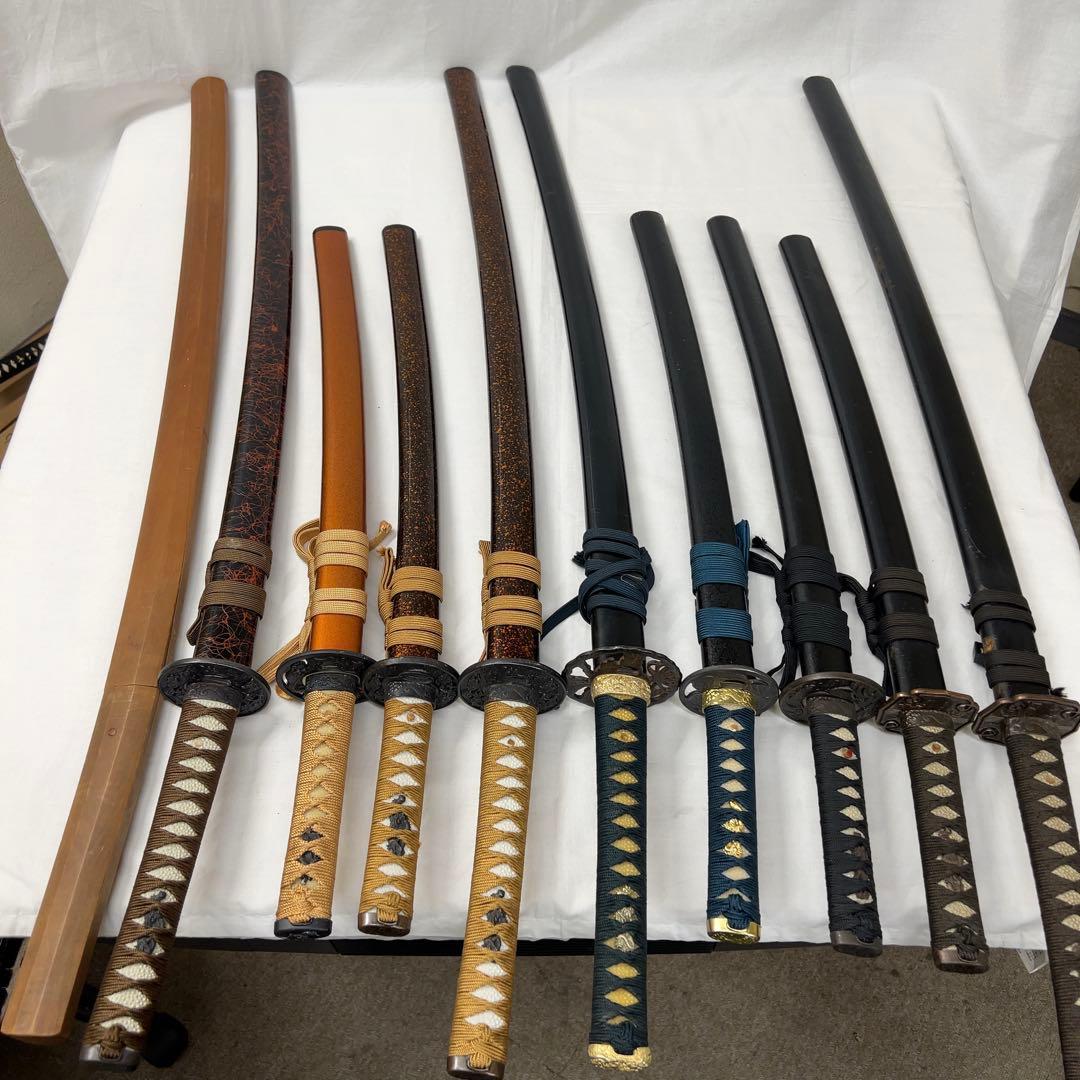 【傷あり】B 模造刀 10本 まとめ 透かし鍔 太刀鍔 太刀 脇差 白鞘