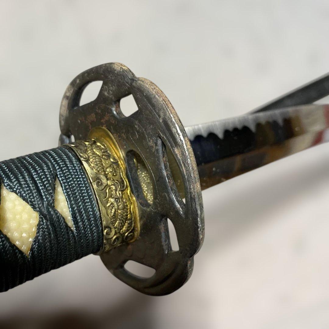 格安模造刀大刀 濃緑柄 波絵透し丸鍔 黒梨地鞘