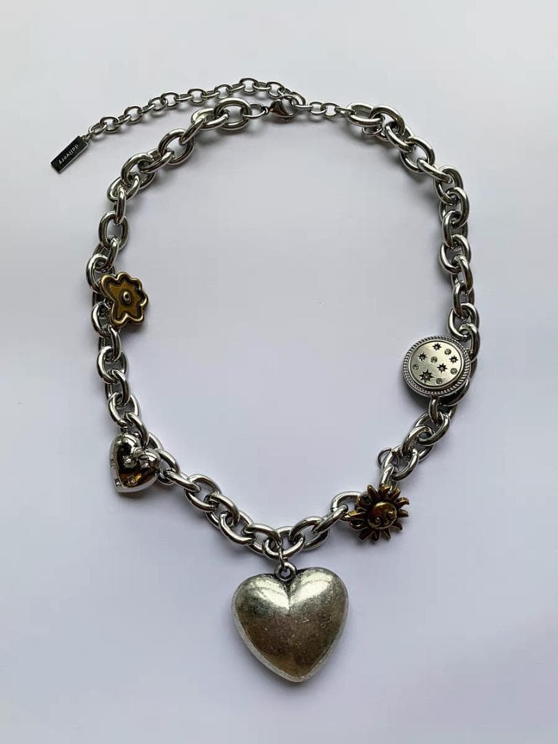 delivery 厚いチェーンpunk 大きなハート型 金属ネックレス 男女兼用