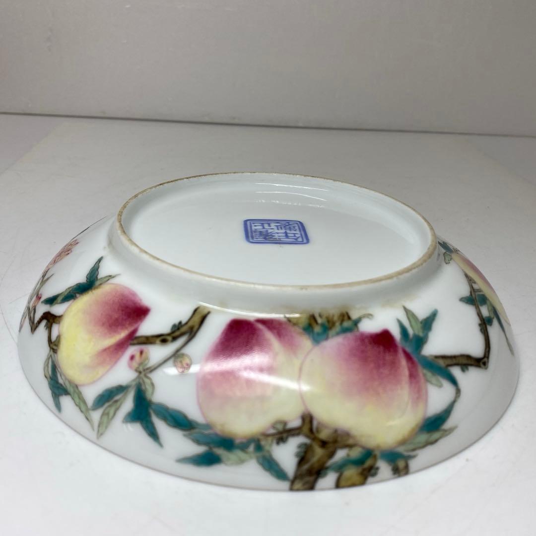 専用　中国美術　雍正年製　粉彩桃にコウモリ　中皿　タサオ　東さ7-0406☆2F
