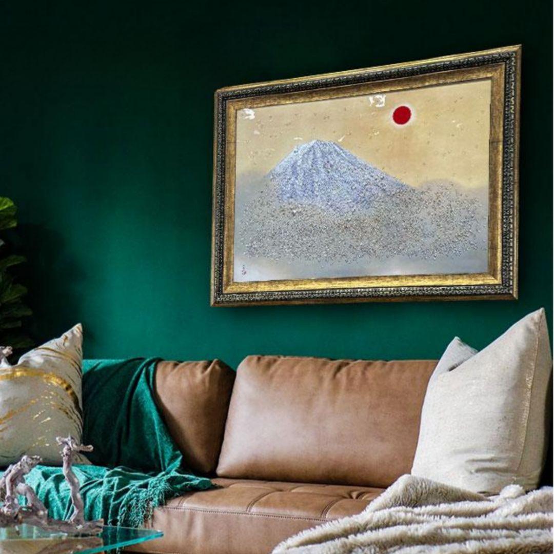 輸入雑貨　天然石　日本名画　『横山大観 乾坤輝く』　水晶絵　クリスタルアート