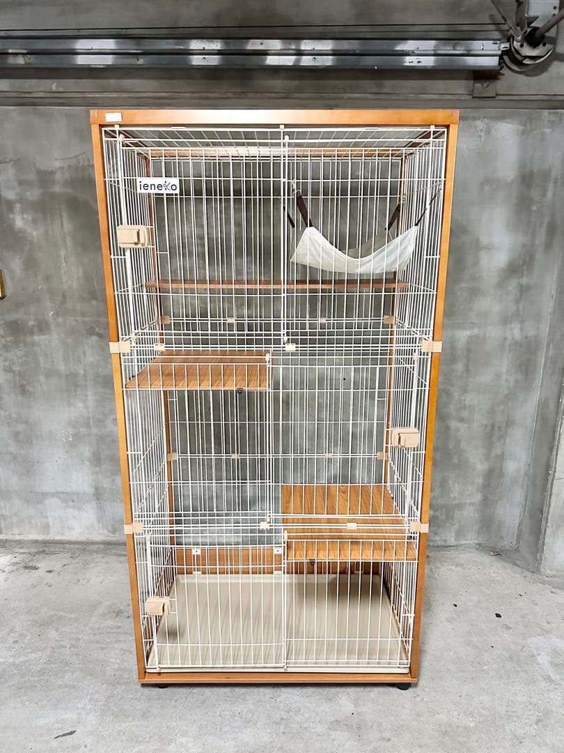 ieneko キャットケージ 3段 猫ケージ 木製 ナチュラル