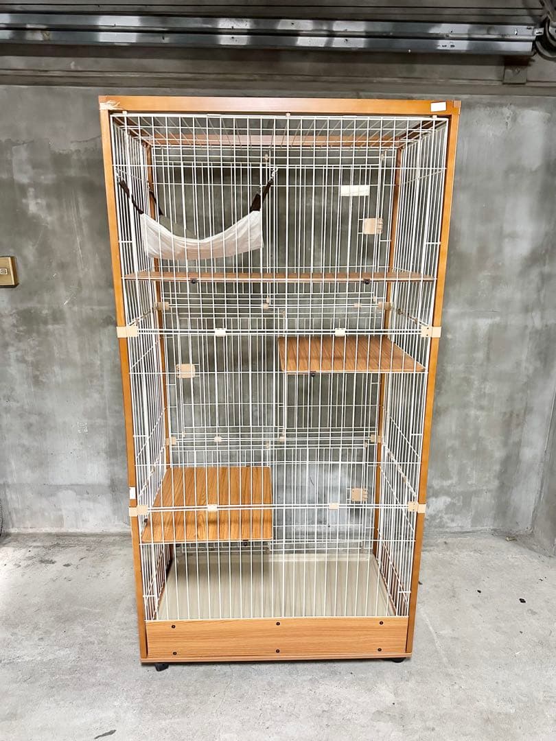 ieneko キャットケージ 3段 猫ケージ 木製 ナチュラル