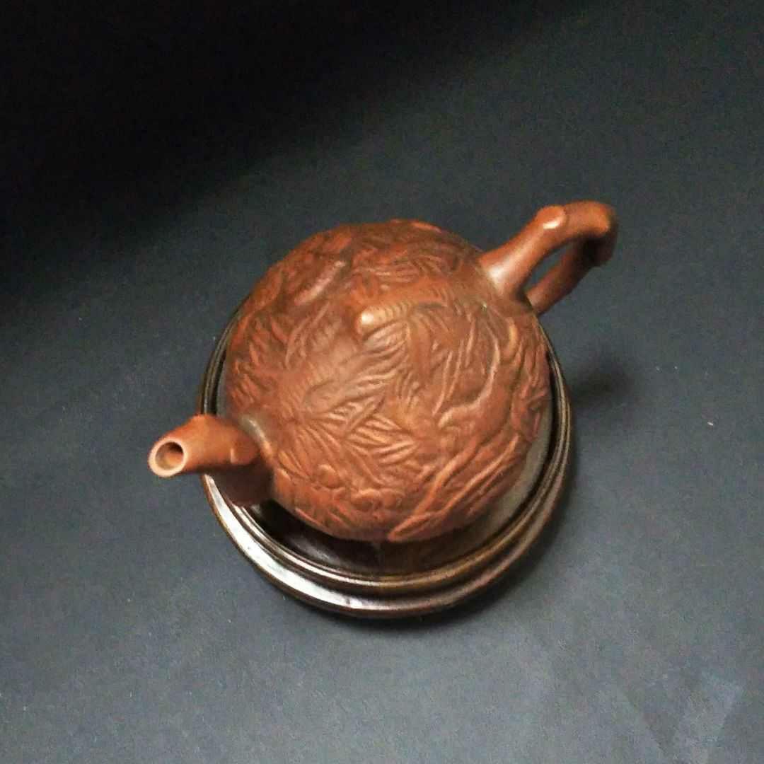 ※中国古美術/朱泥紫砂桃袁紋水滴/