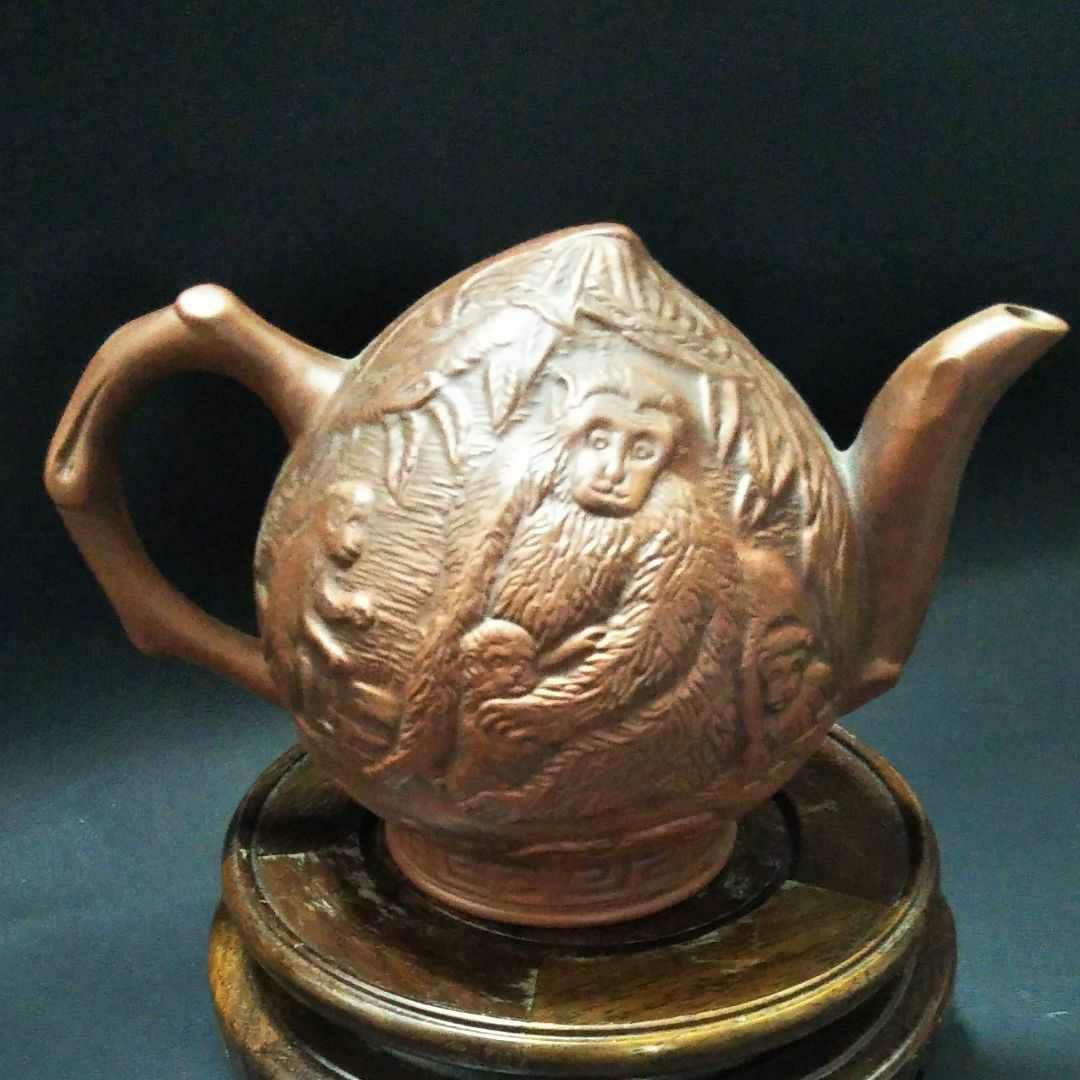 ※中国古美術/朱泥紫砂桃袁紋水滴/