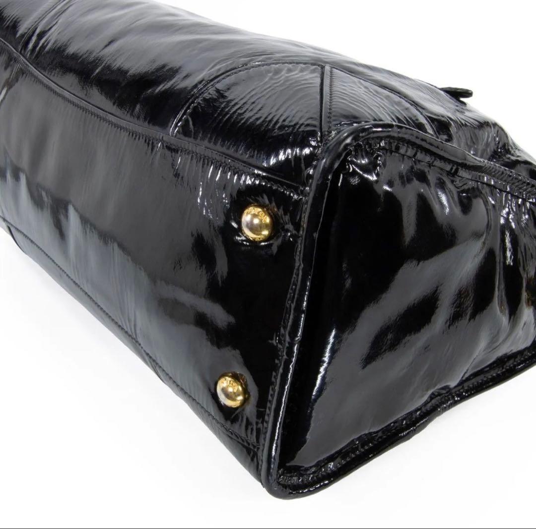 本物 プラダ 2WAYショルダー ハンドバッグ レディース エナメル 黒 肩掛け