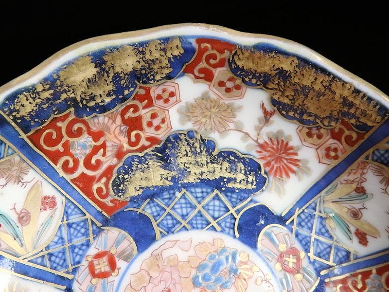 古伊万里　金襴手　百花繚乱　花鳥紋の図　４寸皿　５枚　D511AS-favu