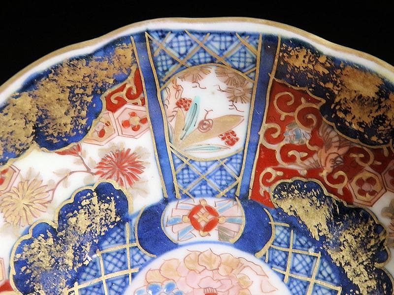 古伊万里　金襴手　百花繚乱　花鳥紋の図　４寸皿　５枚　D511AS-favu