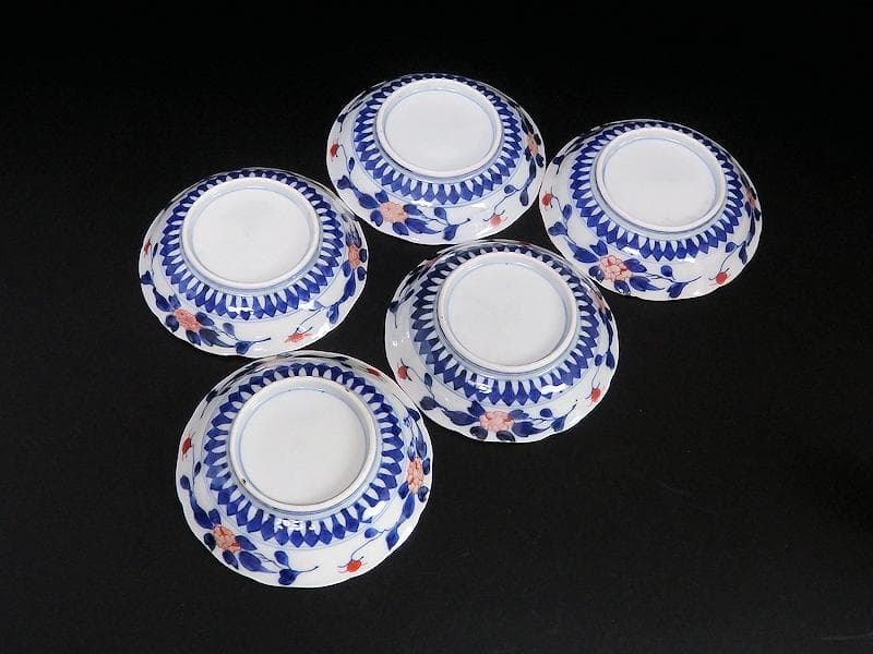 古伊万里　金襴手　百花繚乱　花鳥紋の図　４寸皿　５枚　D511AS-favu