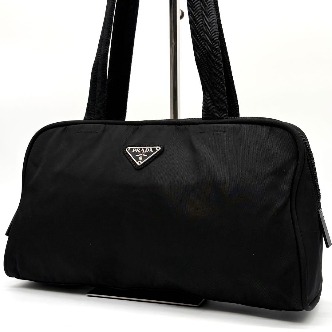 極美品✨プラダ ハンドバッグ ミニボストン ナイロン 三角ロゴ 白タグ ブラック