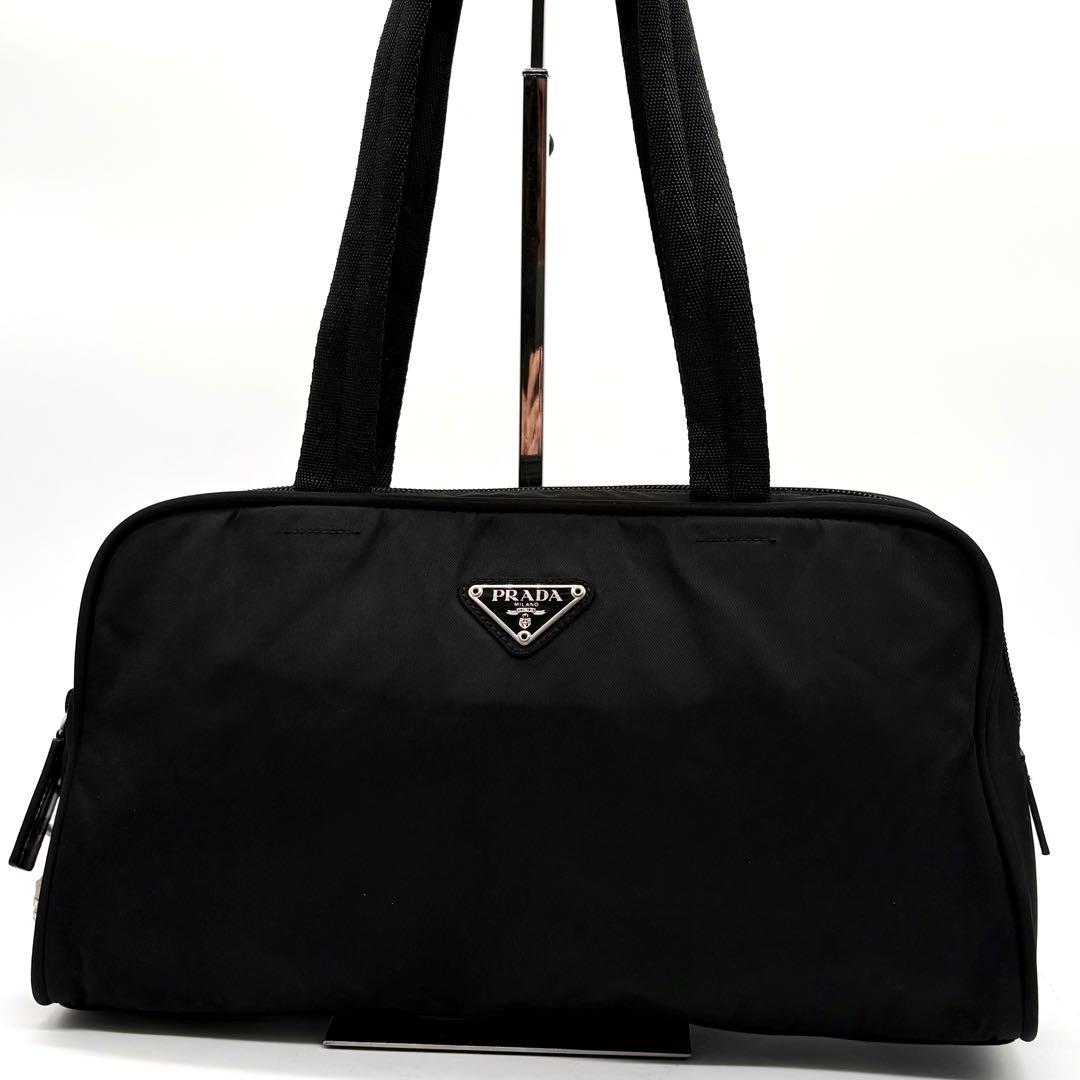 極美品✨プラダ ハンドバッグ ミニボストン ナイロン 三角ロゴ 白タグ ブラック