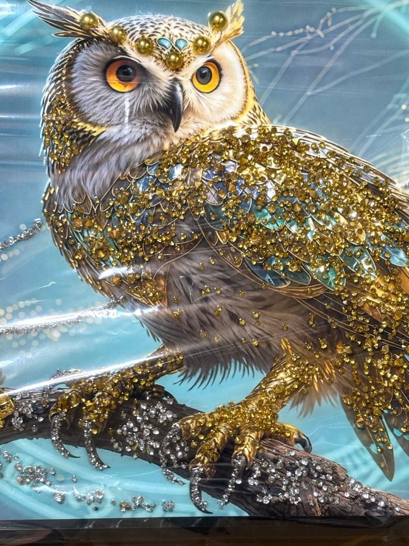 クリスタルアートパネル 水晶絵 立体絵 梟フクロウ