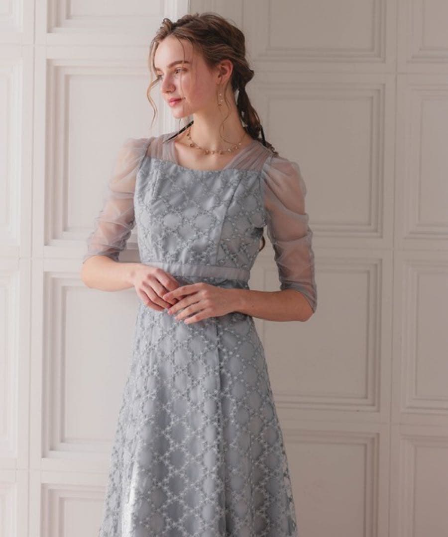 新品　Dorry Doll ダイヤフラワーレースドレス　グレー　M