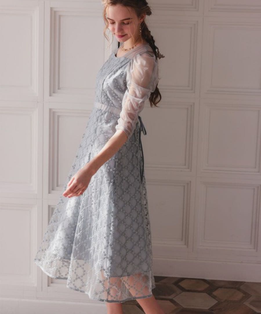 新品　Dorry Doll ダイヤフラワーレースドレス　グレー　M