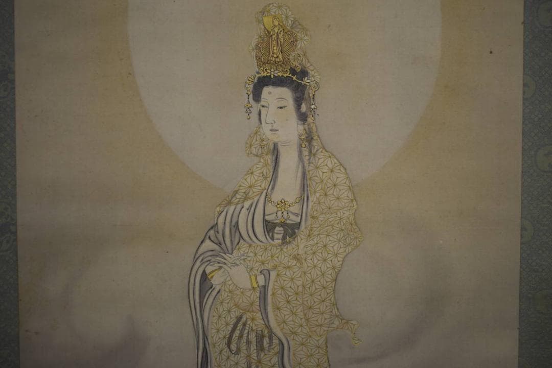 真作/光浦/観世音菩薩像図/布袋屋掛軸HH-308